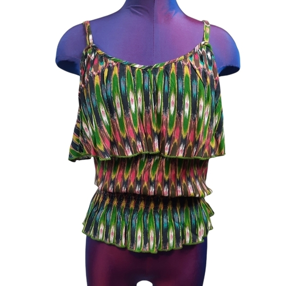 Nine West Jewel Tone Ruffle Layered Smocked Waist Tank Top Size Medium Women's - Picture 1 of 7